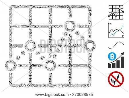 Line Mosaic Based On Line Plot Icon. Mosaic Vector Line Plot Is Formed With Scattered Hatch Elements
