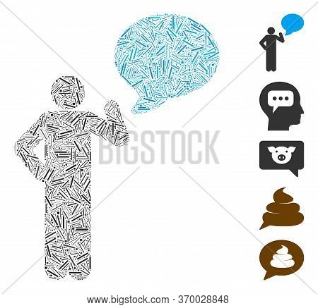 Dash Mosaic Based On Man Idea Balloon Icon. Mosaic Vector Man Idea Balloon Is Designed With Randomiz