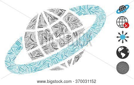 Line Mosaic Based On Planetary Ring Icon. Mosaic Vector Planetary Ring Is Composed With Random Hatch