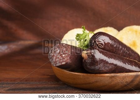 Blood Sausage Morcilla - Breakfast Typical Of Latin American Countries, Arepa