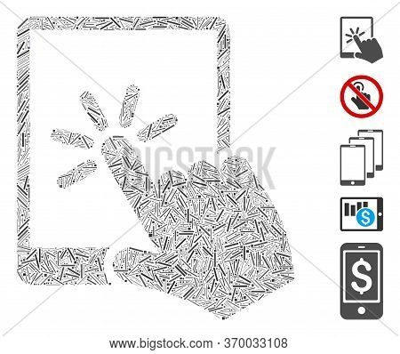 Hatch Mosaic Based On Tablet Click Icon. Mosaic Vector Tablet Click Is Designed With Scattered Hatch