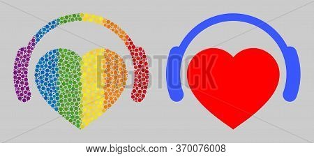 Romantic Heart Dj Composition Icon Of Filled Circles In Variable Sizes And Rainbow Colored Color Tin