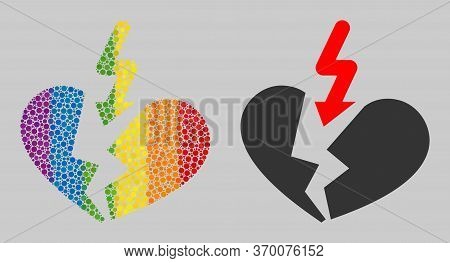 Breakup Heart Collage Icon Of Round Items In Variable Sizes And Spectrum Colorful Color Tints. A Dot