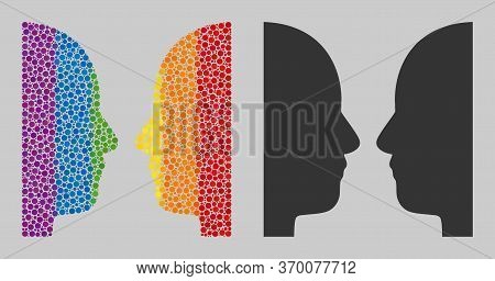 Dual Face Mosaic Icon Of Round Items In Different Sizes And Spectrum Colored Shades. A Dotted Lgbt-c