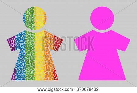 Girl Composition Icon Of Circle Spots In Various Sizes And Rainbow Colored Color Tones. A Dotted Lgb