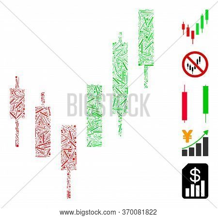 Dash Mosaic Based On Candlestick Chart Icon. Mosaic Vector Candlestick Chart Is Composed With Scatte
