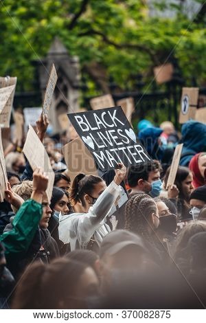 London / Uk - 06/06/2020: Black Lives Matter Protest During Lockdown Coronavirus Pandemic. Protester