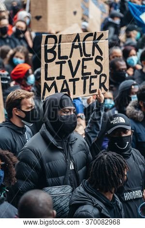 London / Uk - 06/06/2020: Black Lives Matter Protest During Lockdown Coronavirus Pandemic. Protester