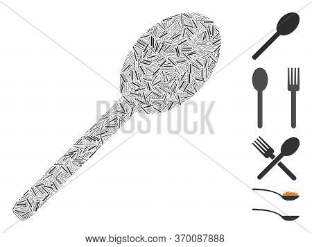 Dash Mosaic Based On Spoon Icon. Mosaic Vector Spoon Is Created With Random Dash Items. Bonus Icons 