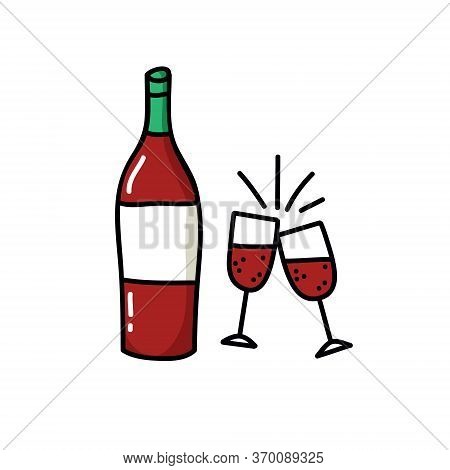 Bottle Of Wine Doodle Icon, Vector Illustration