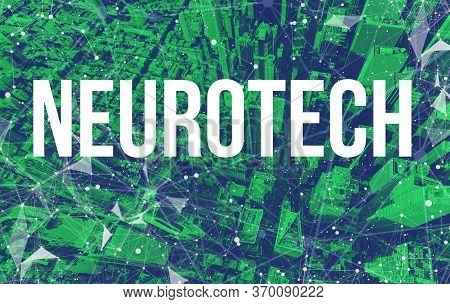 Neurotech Theme With Abstract Network Patterns And Manhattan Ny Skyscrapers