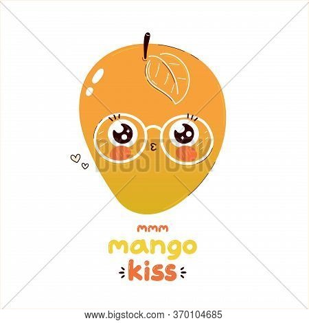 Cute Mango Fruit Kiss Character. Vector Cartoon Character Illustration.isolated On White Background.