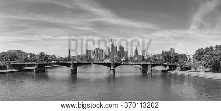Frankfurt Am Main, Germany-june 02, 2020: Ignas Bubis Bridge With Skyline, Frankfurt, Germany