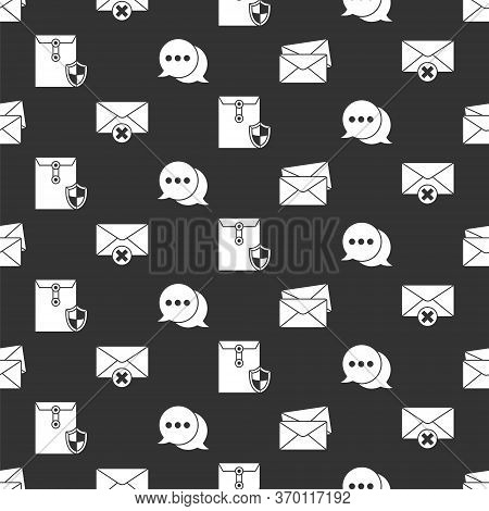 Set Envelope, Delete Envelope, Envelope With Shield And Speech Bubble Chat On Seamless Pattern. Vect