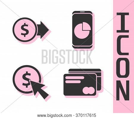 Set Credit Card, Coin Money With Dollar, Cursor And Coin And Mobile Phone With Graph Chart Icon. Vec