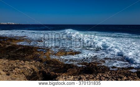 Rocky Beach On The Mediterranean Coast On The Akamas Peninsula On The Island Of Cyprus.