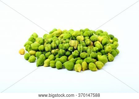 Fresh Green Chickpeas Or Chick Peas Isolated On White Background