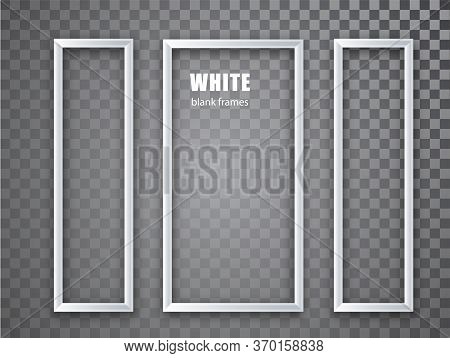 White Frame Vertical Mockup Template Isolated On Transparent Ackground. White Blank Picture Frames. 