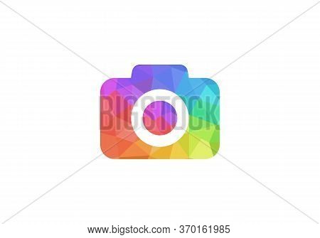 Camera Logo. Media Vision. Colorful Low Poly Camera Logo Template.