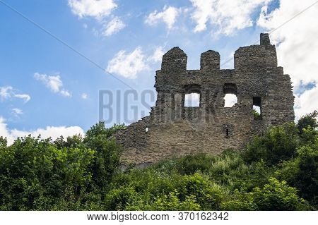 The Wall Of The Main Building Of A Castle Ruin With The Window Openings Of The Knights Hall.