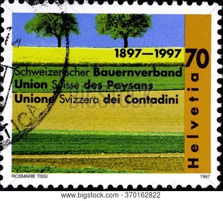 02 08 2020 Divnoe Stavropol Territory Russia The Postage Stamp Switzerland 1997 Anniversaries The 10