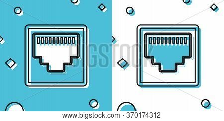 Black Network Port - Cable Socket Icon Isolated On Blue And White Background. Lan Port Icon. Etherne