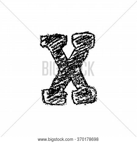 Letter X. Handwritten By Chalk. Bold Font. Vector Illustration. Grunge Style Alphabet
