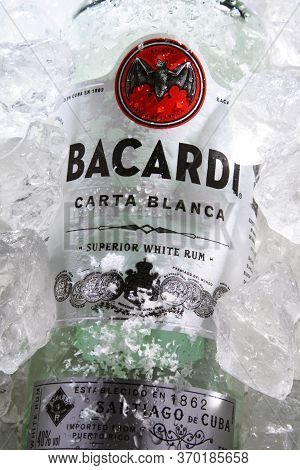 Bottle Of Bacardi Gold Rum In Crushed Ice