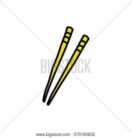 Chopsticks Doodle Icon, Vector Color Line Illustration