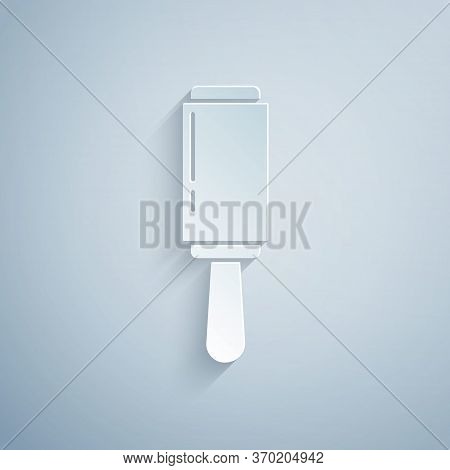 Paper Cut Adhesive Roller For Cleaning Clothes Icon Isolated On Grey Background. Getting Rid Of Debr