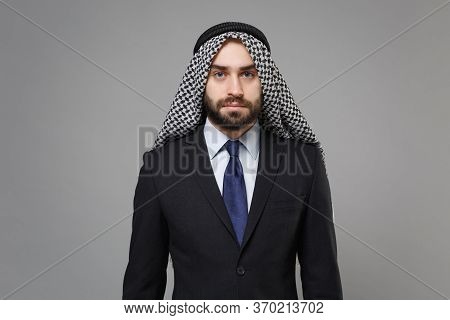 Bearded Young Arabian Muslim Businessman In Keffiyeh Kafiya Ring Igal Agal Classic Black Suit Shirt 