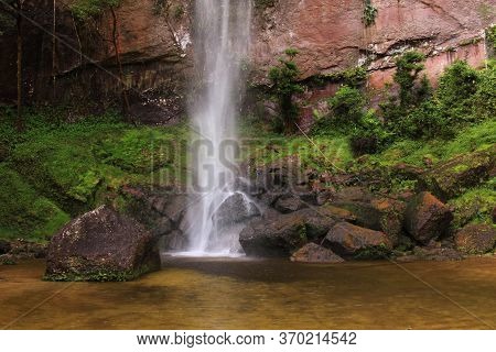 Relaxing Place Near Waterfall And Natural Stone Wall, In Harau Valley, West Sumatra, Indonesia