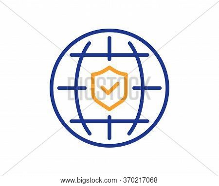Global Insurance Line Icon. Travel Risk Coverage Sign. Policyholder Protection Symbol. Colorful Thin