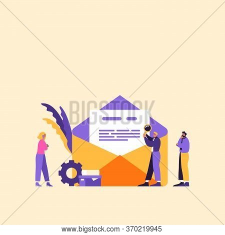 Business Team Examines New Contract. Success In Business And Contract Details Flat Vector Illustrati