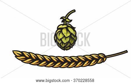 Beer Hop Cone And Barley Or Wheat Ear Icons. Design Element For Beer Prodaction, Brewery, Pub And Ba