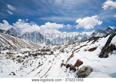 Road To Everest Base Camp And Himalaya Mountain Landscape In Sagarmatha National Park, Khumbu, Nepal