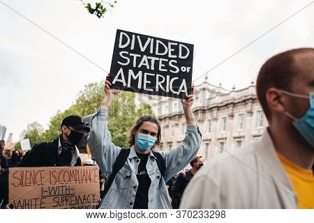 London / Uk - 06/07/2020: Black Lives Matter Protest During Lockdown Coronavirus Pandemic. Protester