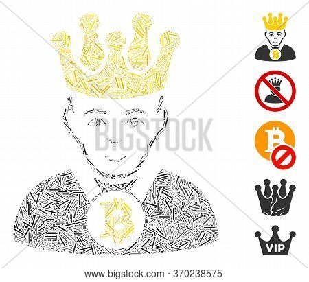 Hatch Mosaic Based On Bitcoin King Icon. Mosaic Vector Bitcoin King Is Composed With Randomized Hatc