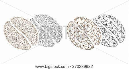 Mesh Vector Coffee Beans Icon. Mesh Carcass Coffee Beans Image In Low Poly Style With Connected Tria