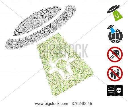 Hatch Mosaic Based On Cattle Ufo Abduction Icon. Mosaic Vector Cattle Ufo Abduction Is Composed With
