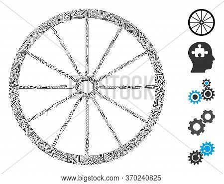 Line Mosaic Based On Coach Wheel Icon. Mosaic Vector Coach Wheel Is Composed With Scattered Line Dot