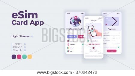 Global Network Services Cartoon Smartphone Interface Vector Templates Set. Mobile App Screen Page Da