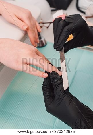 Manicurist At Work, Beaty Manicure Nails. Manicure Process. Closeup Photo Shoot Of Manicure Process 