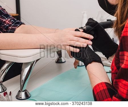 Manicurist At Work, Beaty Manicure Nails. Manicure Process. Closeup Photo Shoot Of Manicure Process 