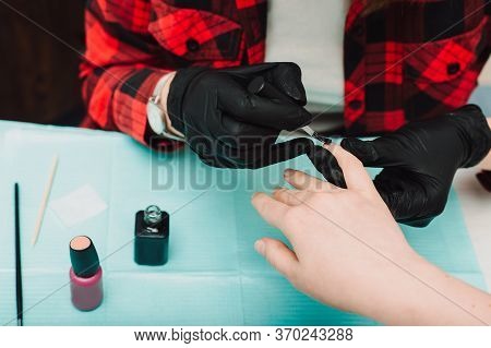 Manicurist At Work, Beaty Manicure Nails. Manicure Process. Closeup Photo Shoot Of Manicure Process 
