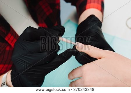 Manicurist At Work, Beaty Manicure Nails. Manicure Process. Closeup Photo Shoot Of Manicure Process 