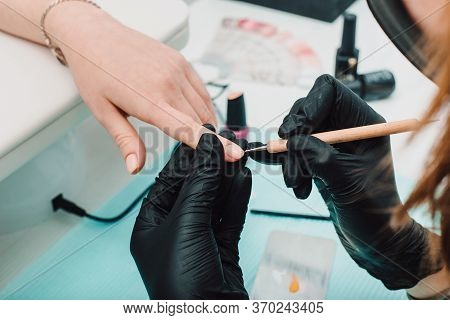 Manicurist At Work, Beaty Manicure Nails. Manicure Process. Closeup Photo Shoot Of Manicure Process 