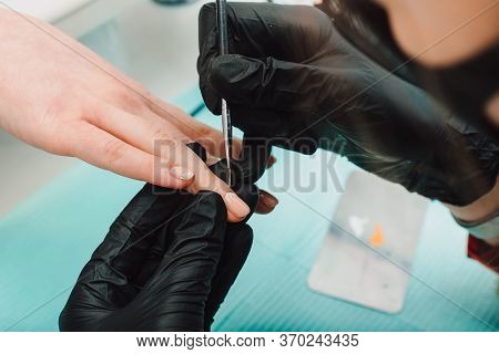 Manicurist At Work, Beaty Manicure Nails. Manicure Process. Closeup Photo Shoot Of Manicure Process 