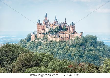 Hohenzollern Castle In Summer Morning, Germany. It Is Famous Landmark In Stuttgart Vicinity. Landsca