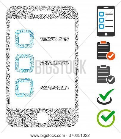 Line Mosaic Based On Mobile Test Icon. Mosaic Vector Mobile Test Is Created With Scattered Line Spot